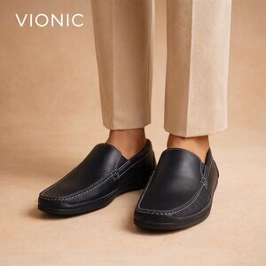 Vionic Preston Leather Orthotic Comfort Men's Classic Black Slip-On Loafers SZ 9